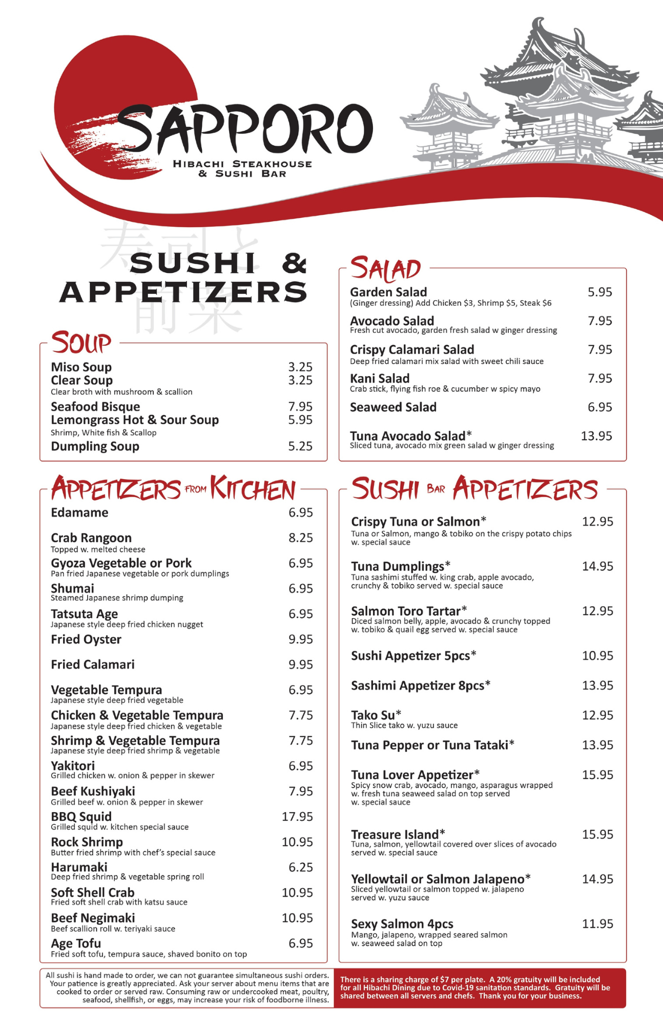sushi menu Sapporo Hibachi Steakhouse in Livonia