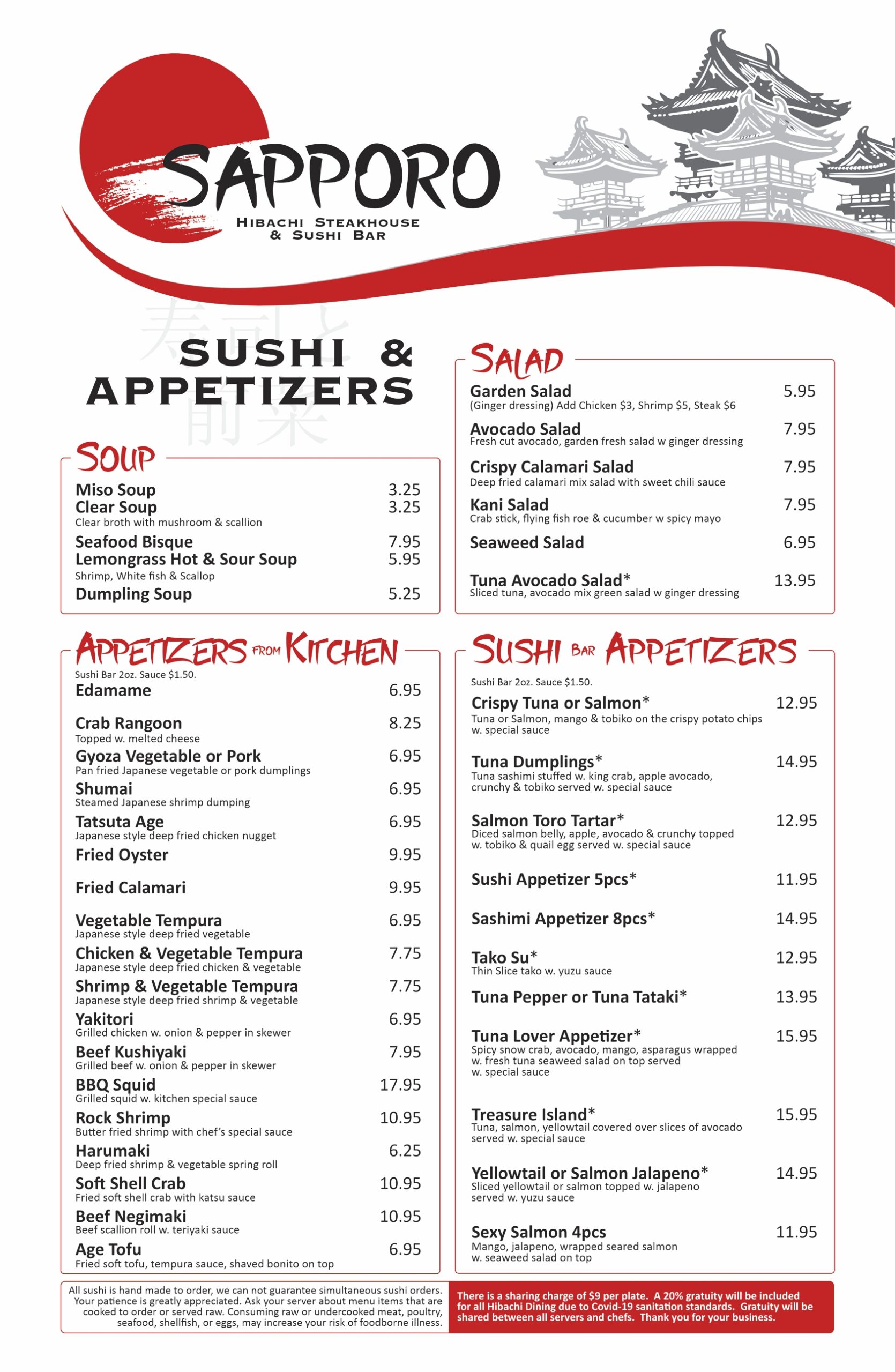 Sapporo Menu Sushi & Appetizers